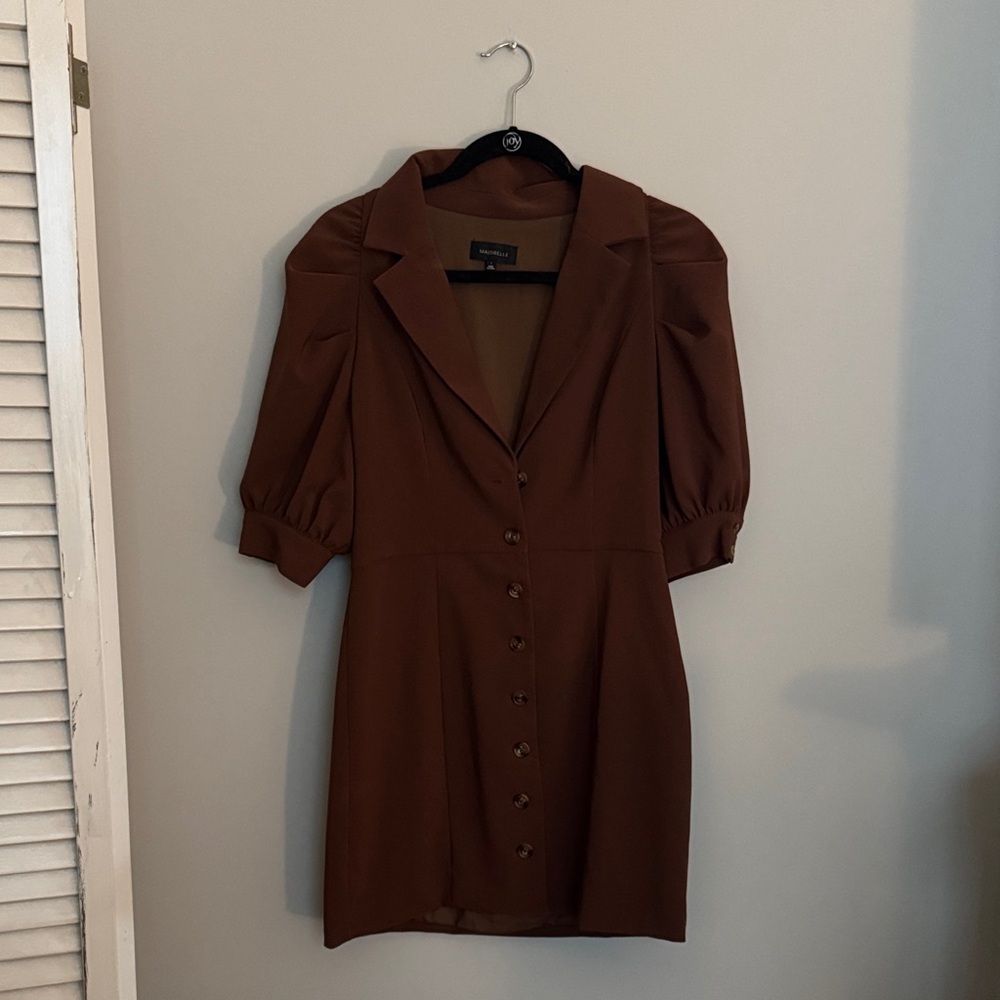 MAJORELLE Brown Button-Up Mini Dress
